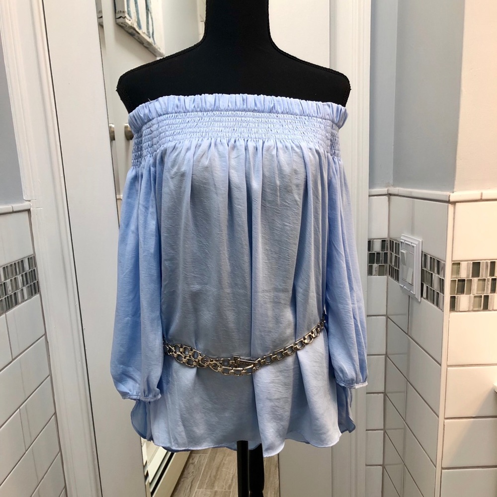 Light Blue Off The Shoulder Top
